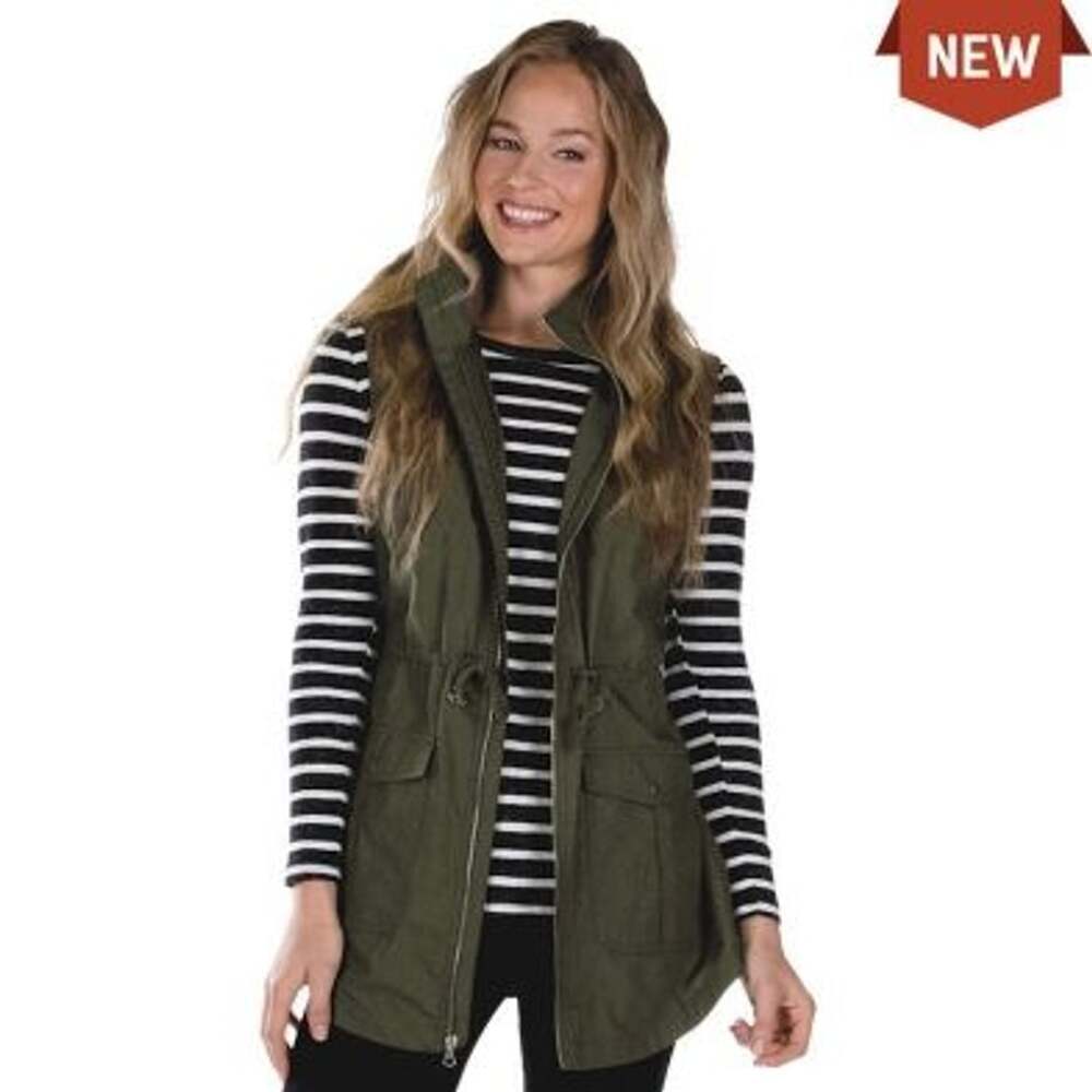 Charles River Apparel Women’s Olive Green Bristol Utility Vest with Hood